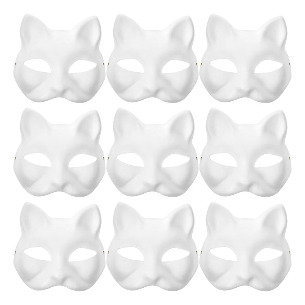 9pcs DIY Blank Cat Mask Hand-Painted DIY Mask Unpainted White Graffiti Face Mask Diy White Paper Masks