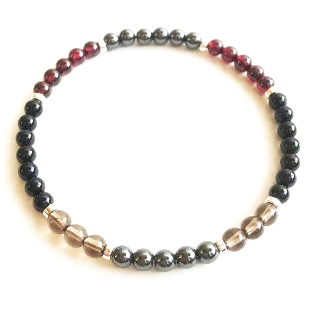 MG2280 4 MM Black Onyx Garnet Hematite Smoky Quartz Mix Bracelet Womens Anxiety Relief Protect Wrist Mala