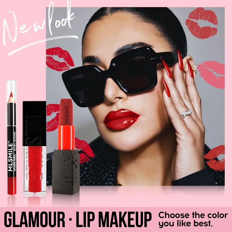 Kit de maquillaje de labios mate aterciopelado, juego todo en uno con sacapuntas de delineador de labios, bálsamo teñido con manchas de labios brillantes, uso completo en el día, esencial de viaje