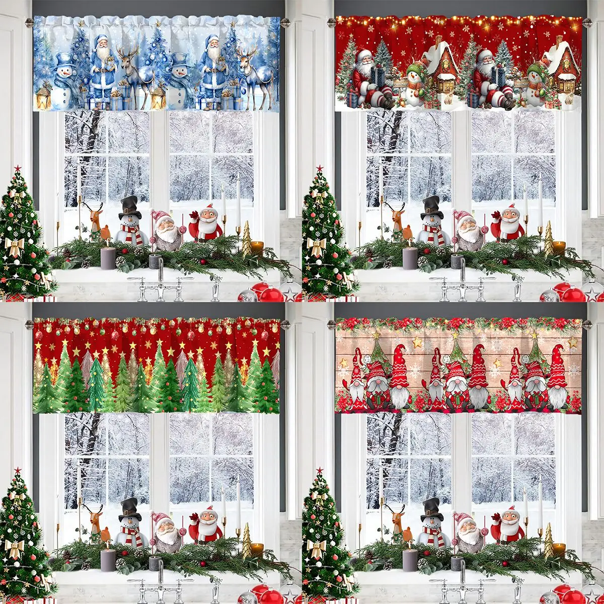 Christmas Short Curtains Valances Christmas Decorations For Home Xmas Kitchen Bathroom Windows Treatments New Year 2026 Navidad