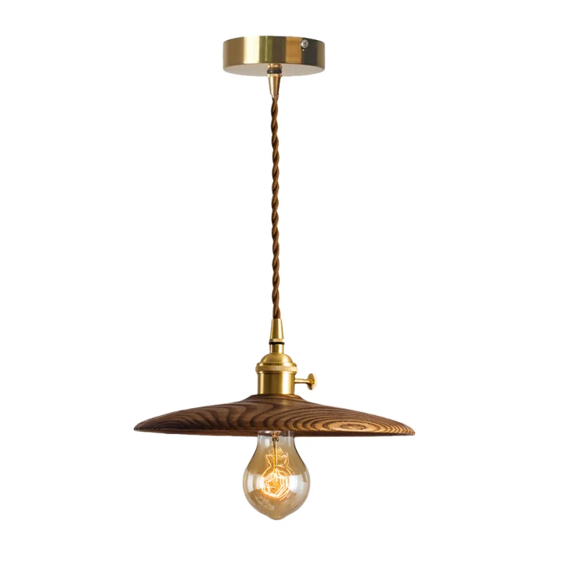 

IWHD Nordic Wood LED Pendant Lights Kitchen Living Dining Room Bedroom Cafe Bar Loft Vintage Copper Hanging Lamp Luminaire