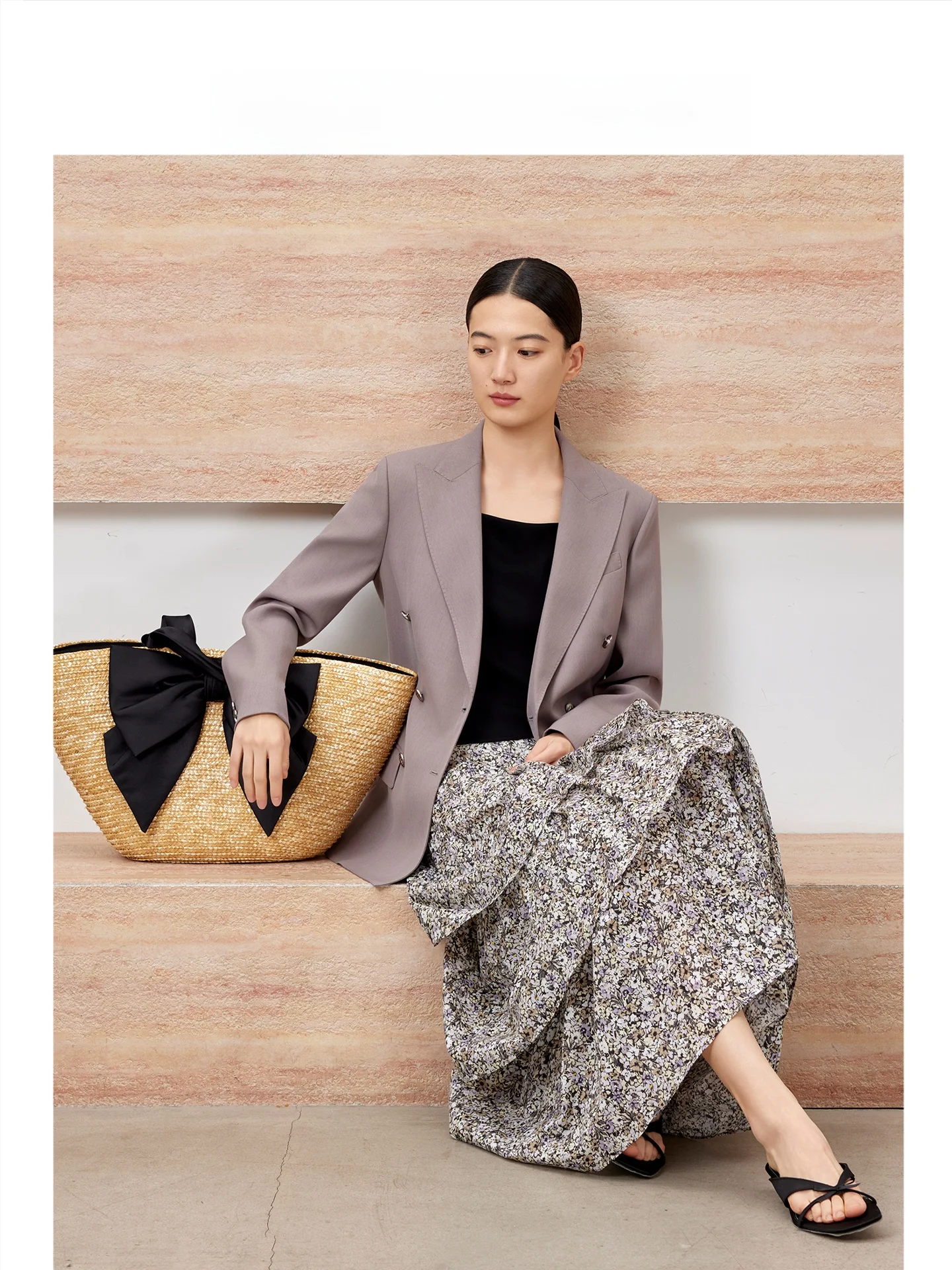 

CEJIA Copper Ammonia Commute Waist-Cinching Double-Breasted Grey Purple Suit Jacket Women's Spring Summer New Arrival