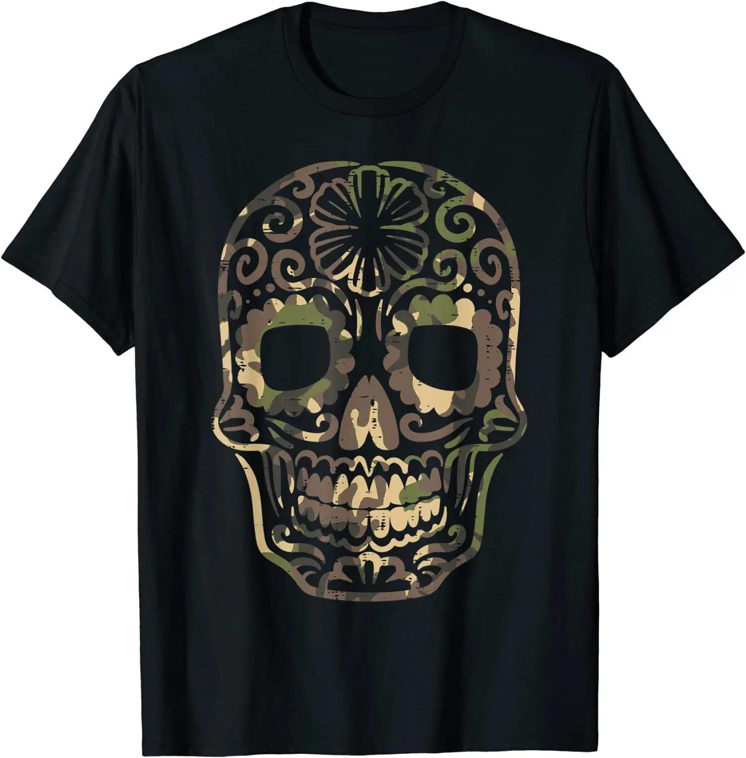 Camouflage Skull Mexican Halloween Day Of The Dead Unisex T-Shirt, S-5XL