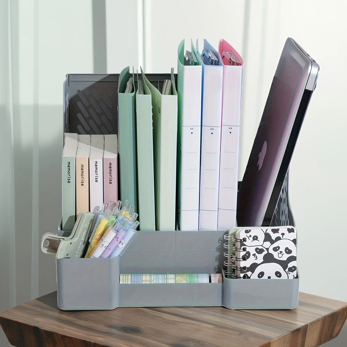 Magazine File Holder Rack/Vertical Desktop File Organizer - Plastic Desk Organizer for Files, Folders, Books - 4 Compartment