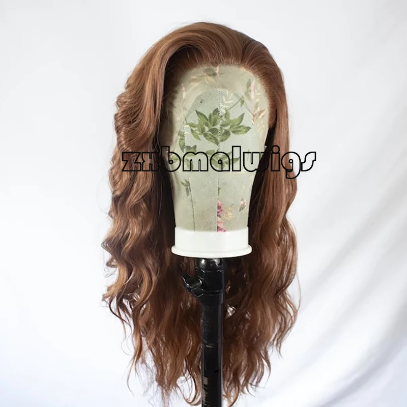 

Light Brown Deep Wave 13x4 Synthetic Hair Wig Lace Front 180% Density Preplucked Glueless Soft Baby Hair for Women