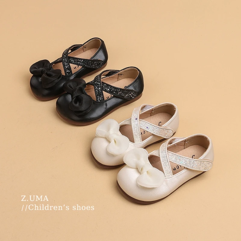 

Детские туфли-балетки 2026: Новинка весны, универсальные, удобные, кожаные, с бантом, нескользящие, для девочек