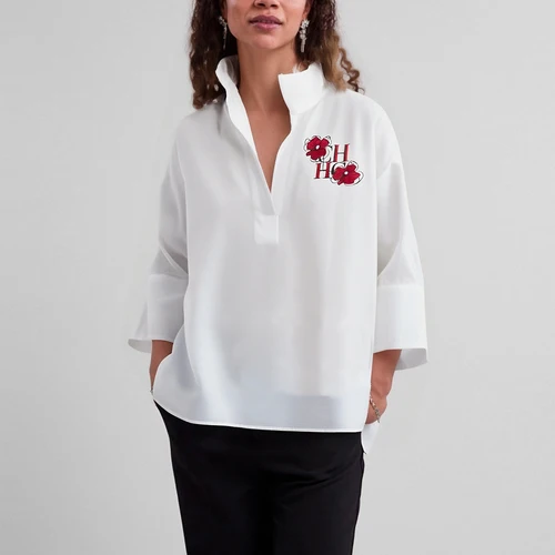 CHCH Camiseta de mujer 2025 Nuevo Top de algodón blanco Mangas 3/4 Simple