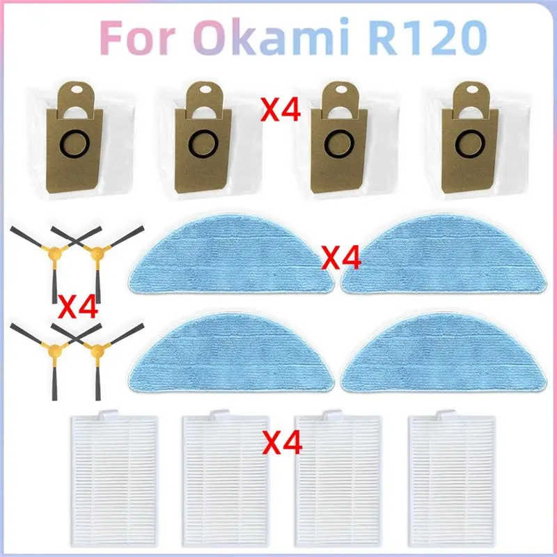 

A33Z-For Okami R120 Vacuum Parts Dust Bag Side Brush Hepa Filter Mop Cloth Accessories