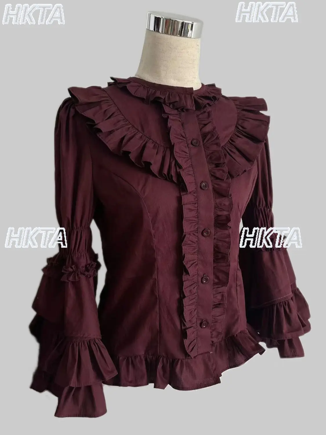 

Original Vintage Lolita Shirt Sweet Elegant Subculture Y2k Gothic Folds Slim Fit Crew Neck Horn Long Sleeved Blouses Top Women