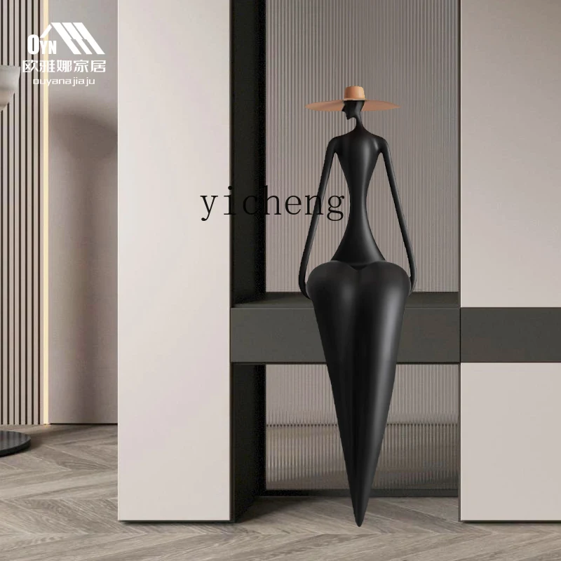 

XL Abstract Quiet Art Figure Sitting Ornament Entrance Living Room Floor Sculpture Soft Decoration