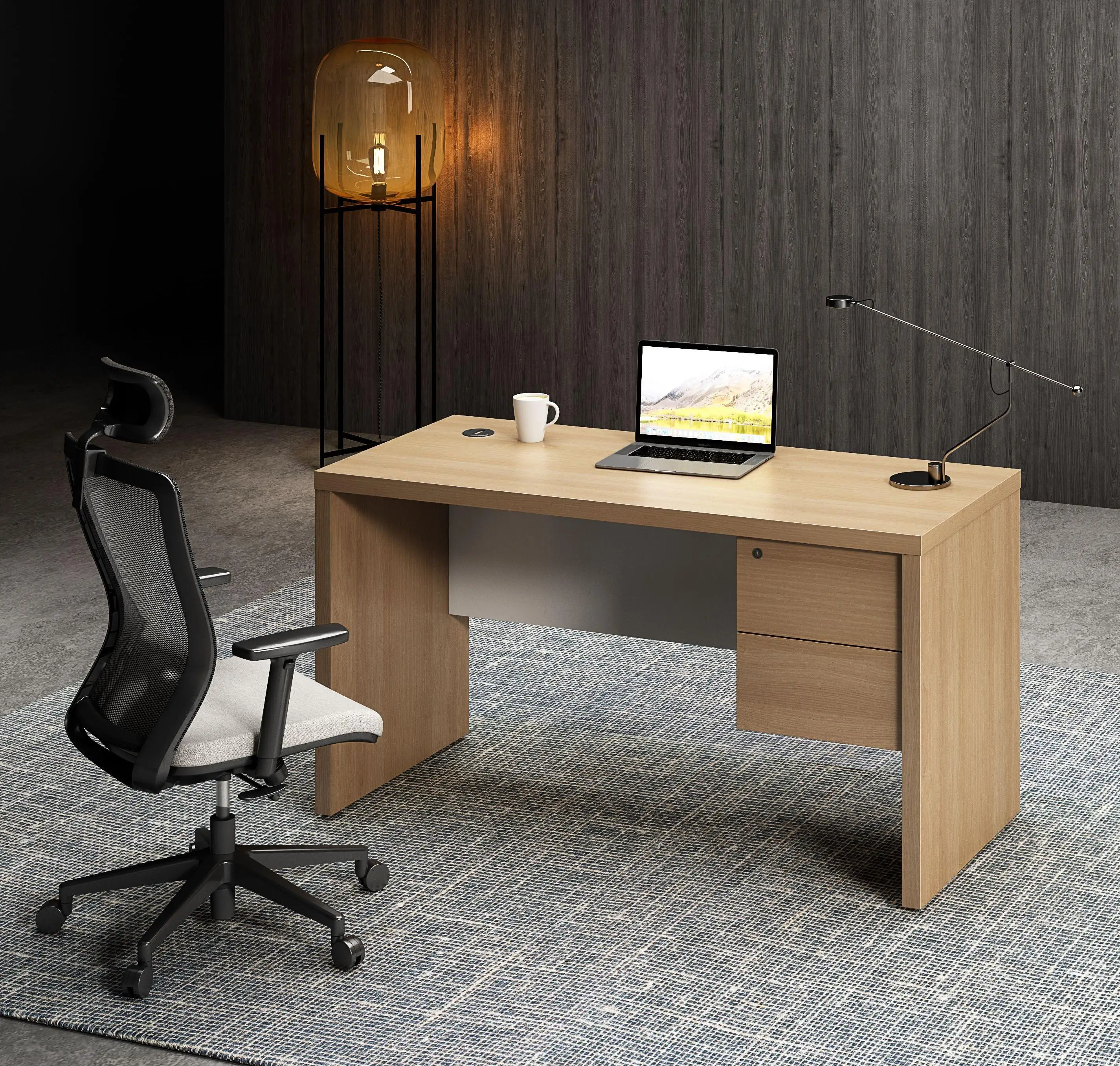 #￥1.2-1.4m Small Size Modern Desk Chair Set Simple Home Office Desk with Extendable Single Office TableDrawers for StaffStudents