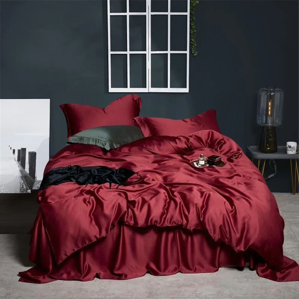 Lofuka Luxury Women 100% Silk Red Bedding Set 6A Grade Silk Duvet Cover Queen King Flat Sheet Fitted Sheet Pillowcase For Sleep