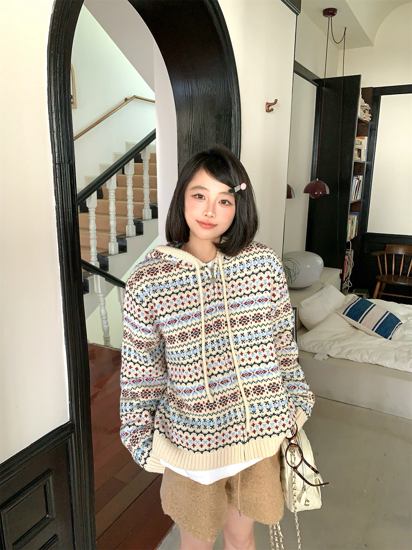 

Women's Oversized Long Sve Knitted Sweater Coat Vintage Color Blo Autumn Winter Warm Fce Zipper Hooded Top