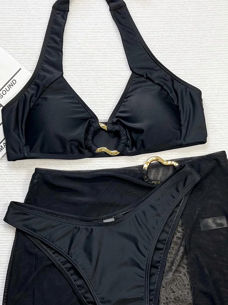 Сексуальное бикини со шнуровкой и открытой спиной, комплект из 3 предметов, женский разделенный купальник с высокой талией, пляжное бикини, новинка 2025 года, летний купальник, комплект бикини