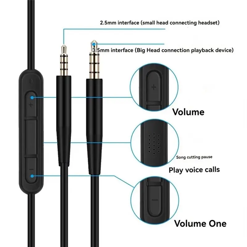 AA60 Headphone Audio Cable with Mic 3.5mm to 2.5mm Audio Cable for Bose QCSE QC45 QC35 II QC35 QC25 ANC700 NC700