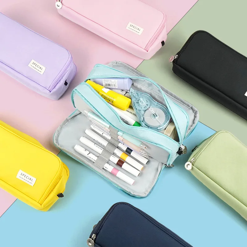 Trousse à crayons multi-couches grande capacité pour enfants, trousse scolaire avec 3 fermetures éclair, organiseur de fournitures scolaires pas cher