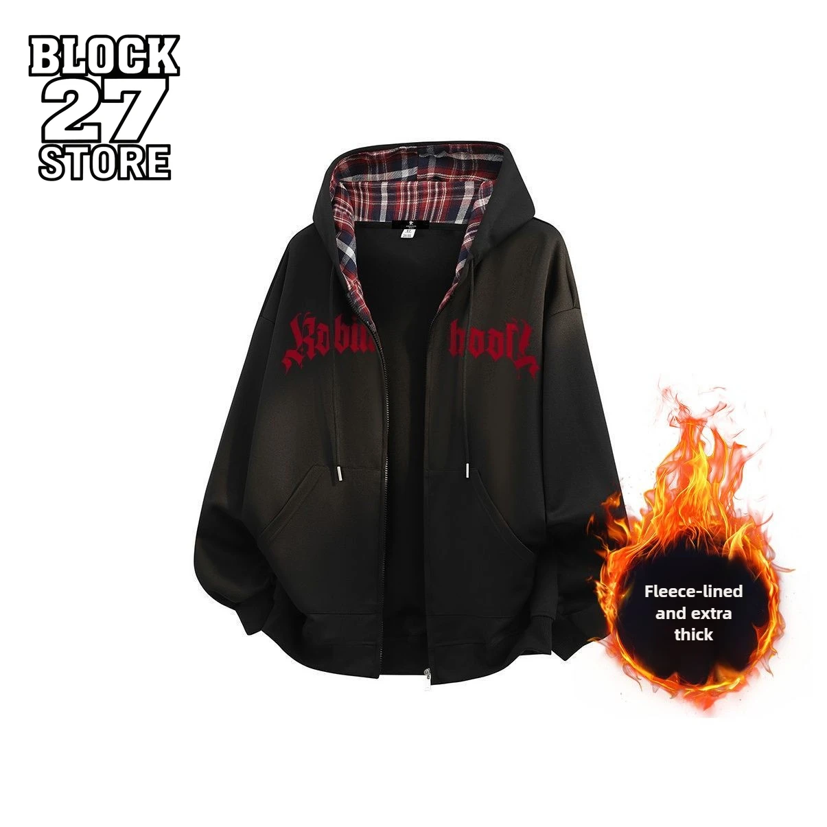 

Мужская толстовка с капюшоном в готическом стиле, уличная черная флисовая толстовка на молнии, красный клетчатый капюшон с буквенным принтом, толстая теплая свободная посадка в стиле ретро, панк, мода