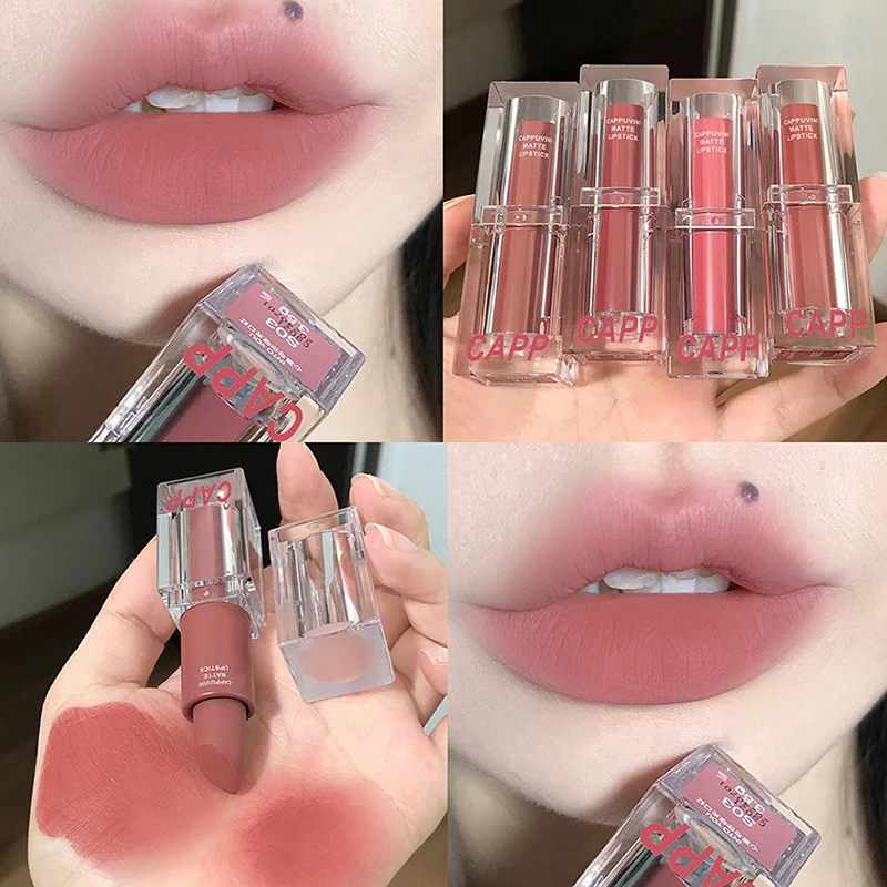 Transparent Acrylic Lipstick 6Colors Lip Stick Sexy Woman Velvet Matte Lipgross Tint Long Lasting Waterproof Lip Makeup Cosmetic