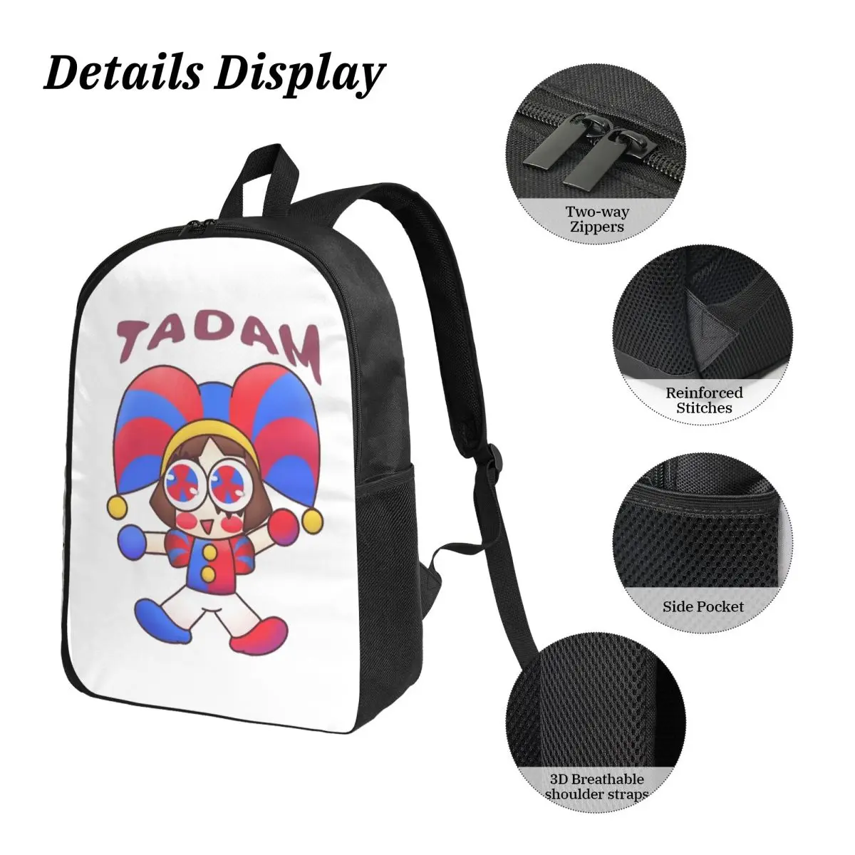 بومني تادام الرسم مذهلة السيرك الرقمي على ظهره طالب صبي بنات BookBag حقيبة مدرسية 3ps معزول حقيبة الغداء مقلمة