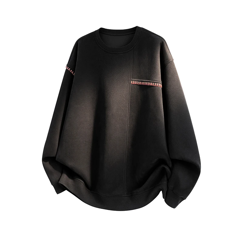 Men's Loose-Fit Round-Neck Sweatshirt with Color-Blocked Stitching and Pockets—Street-Style Casual Essential
