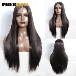 FREEDOM Synthetic Lace Front Wigs For Black Women Ombre Brown Blonde Wig 28 Inch Straight Lace Wig Heat Resistant Cosplay Wigs