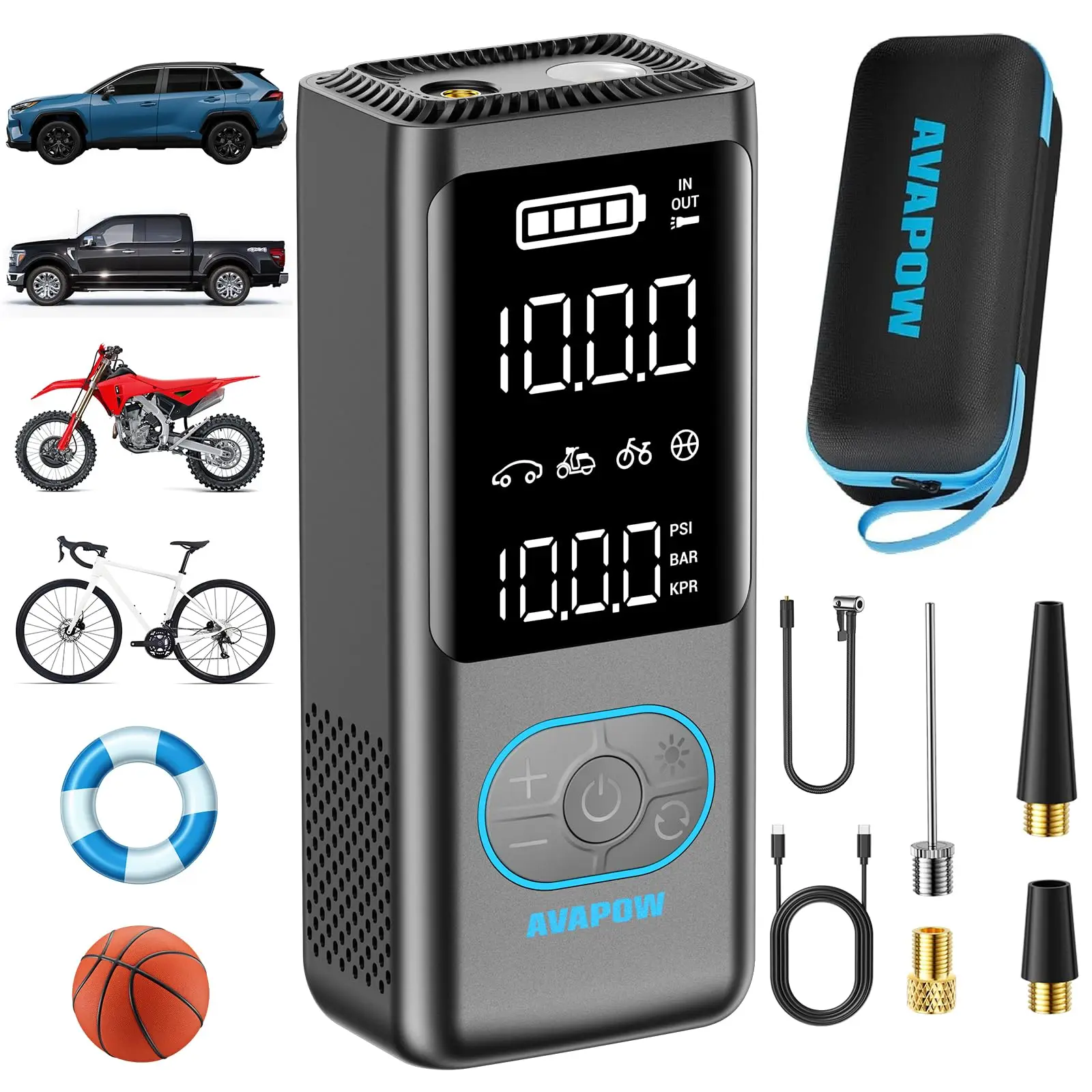 

AVAPOW Tire Inflator Portable Air Compressor, 150 PSI Cordless Car Tire Air Pump with Pressure Gauge, Auto-Shuts Off Tire Pump
