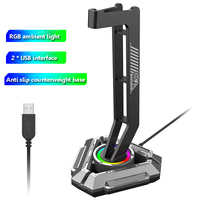 RGB Atmosphere Light Headphones Stand 2*USB Expansion Port Gaming Headset Holder Desktop Bracket with Anti-slip Weighted Base