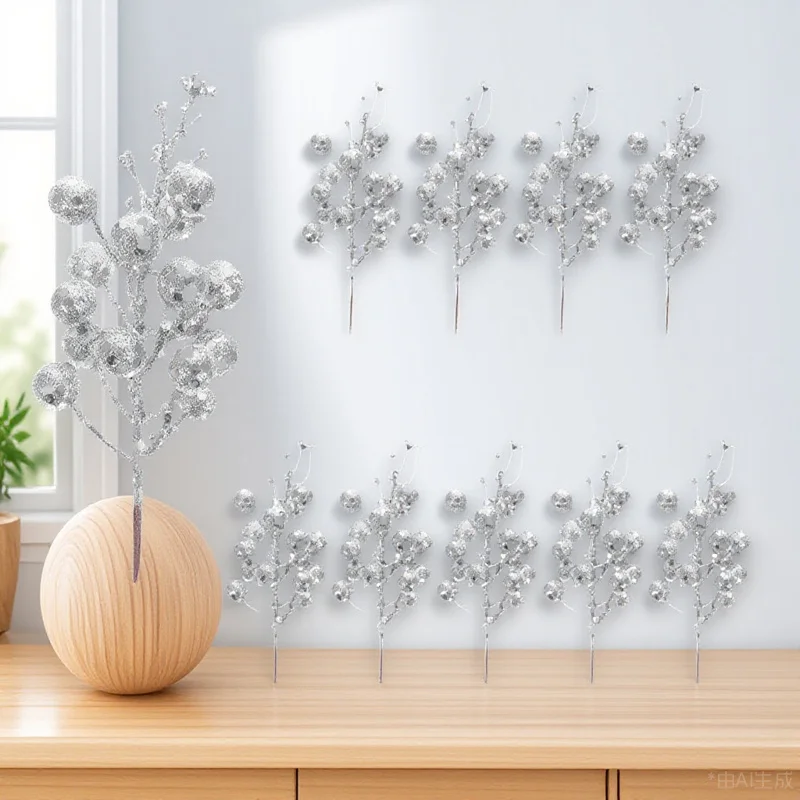 

10 Pcs Christmas Glitter Berries Stems Artificial Berry for Tree Decoration Decorations
