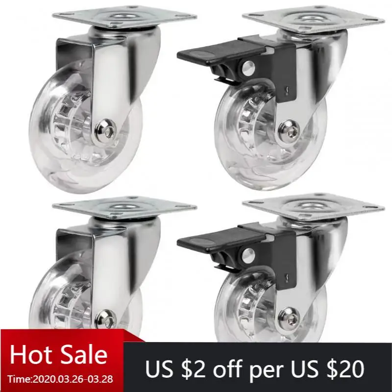 

4 Pcs 3-inch Clear Pu Swivel Casters With Brake -universal Flat Base & Threaded Stem For Furniture & Carts