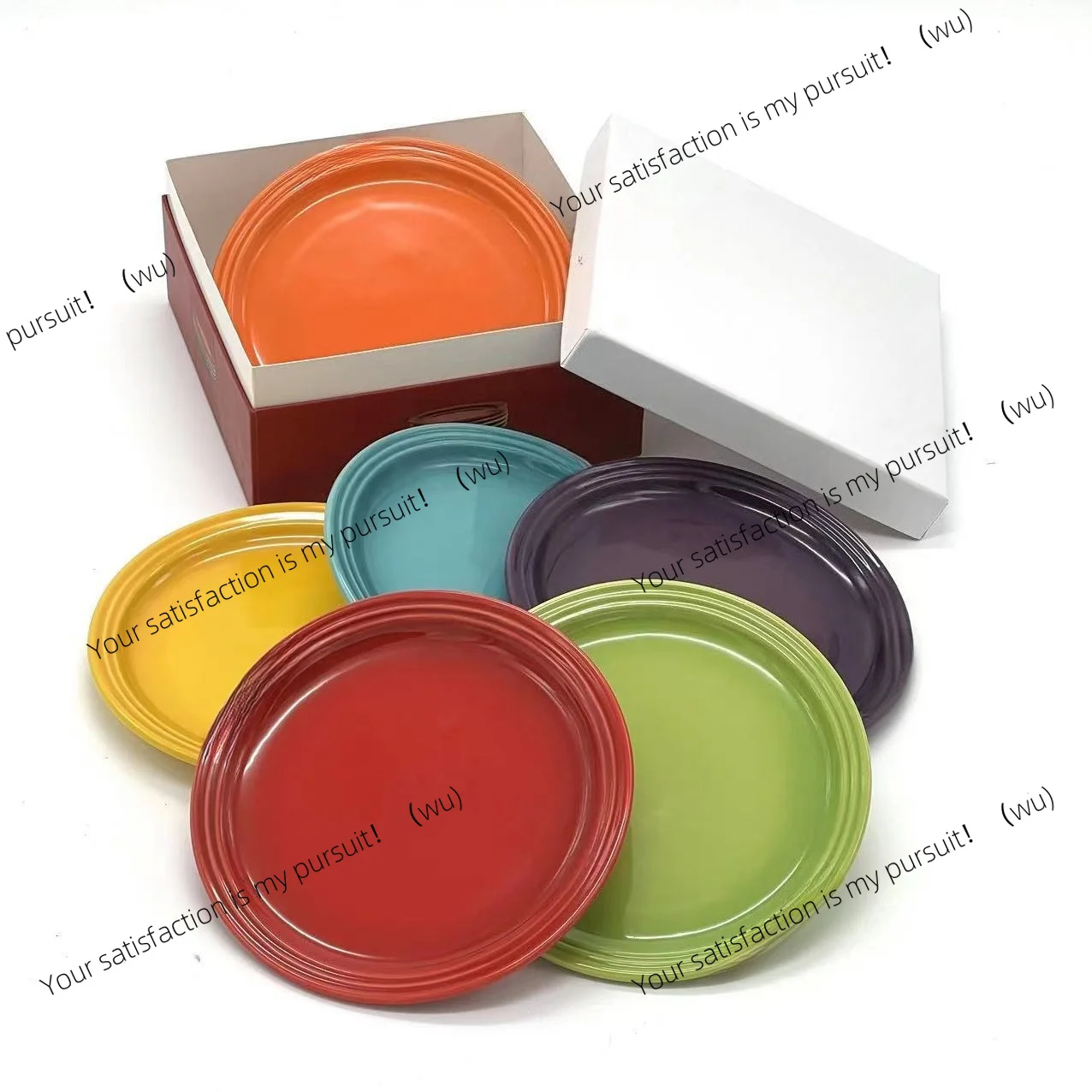 Rainbow 6 Colors Round Ceramic Plate Household Dinner Dish 18cm 23cm Multicolor Glaze Tableware For Steak Salad Dessert