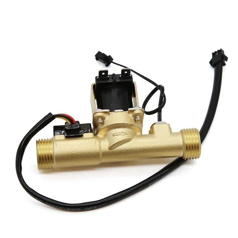 for Water Flow Sensor Solenoid Valve Integrated with Temperature Detection 4 Minutes Copper Hall Water Flow Meter G1/2 Copper