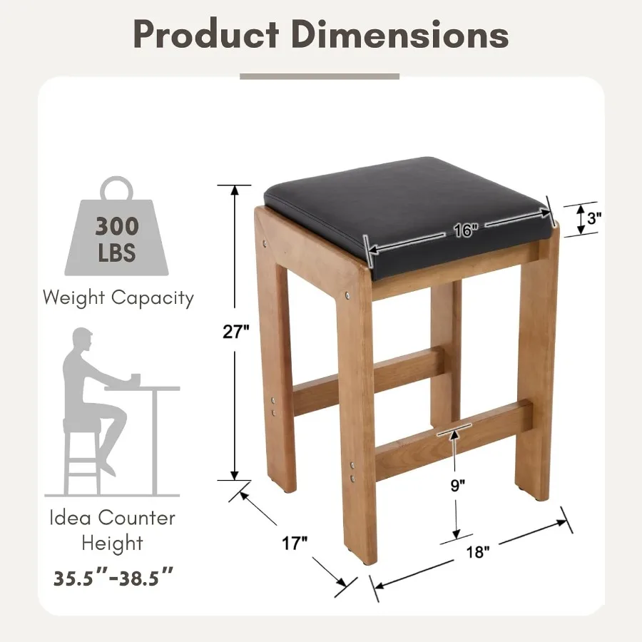 27-дюймовые барные стулья из искусственной кожи, набор из 2 табуретов-седла без спинки с мягкой подушкой, современный деревянный дом S