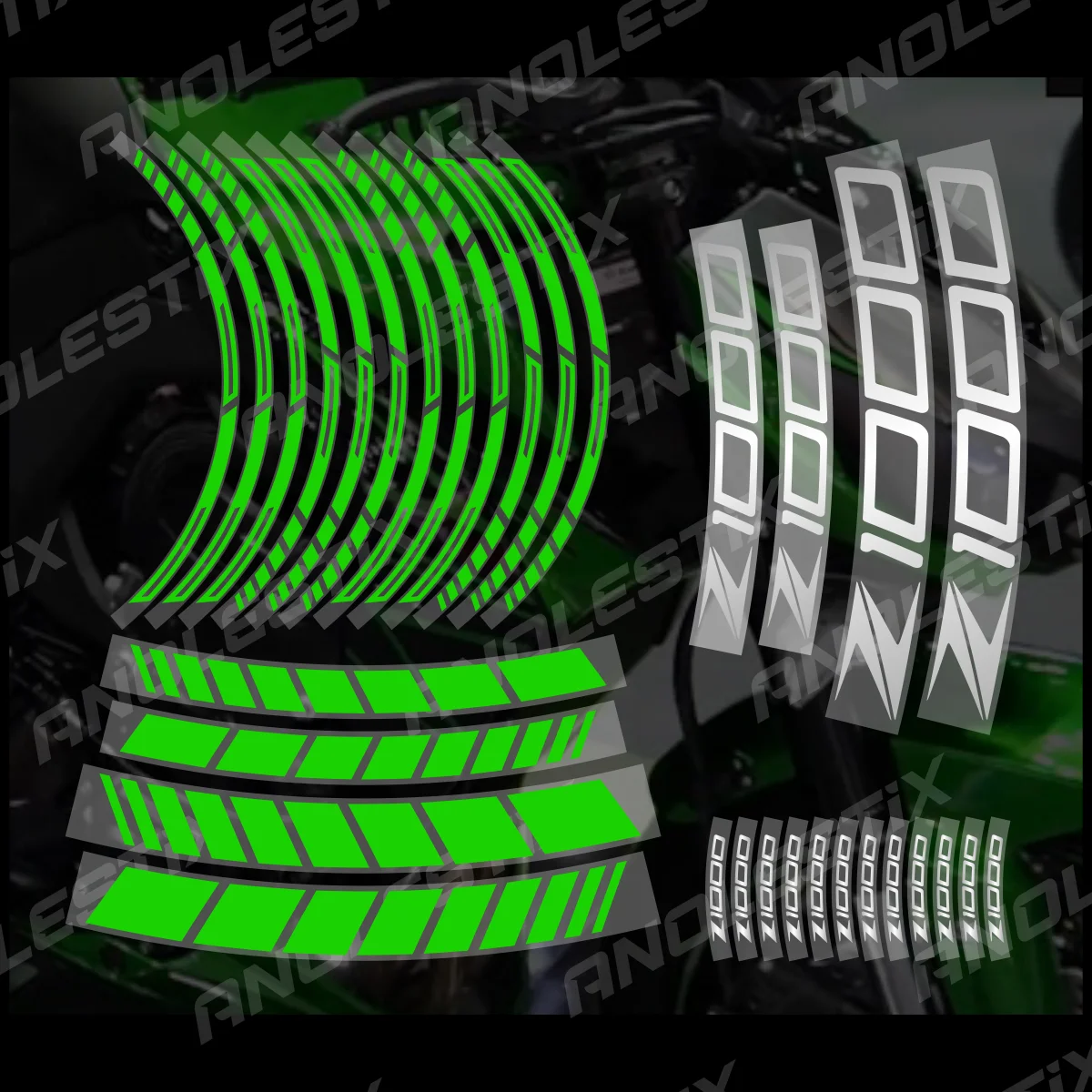 AnoleStix Reflective Motorcycle Wheel Sticker Hub Decal Rim Stripe Tape For Kawasaki Z1000 2024 2023 2022 2021 2020 2019 2018