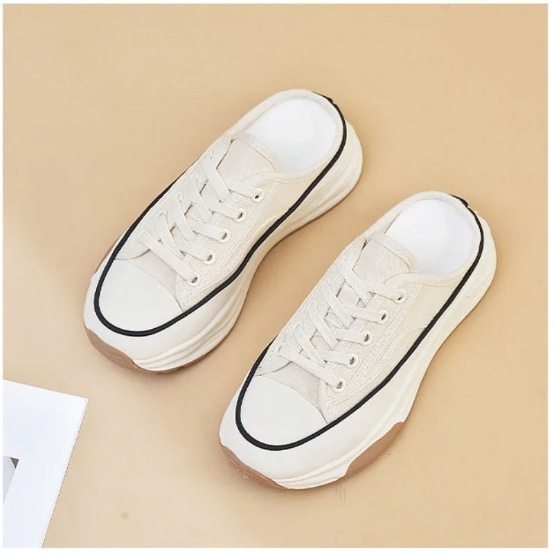 Sport Custom Designer Fashion Platform Chunky Heels Sneakers Shoes for Women White Canvas Shoes Slingback