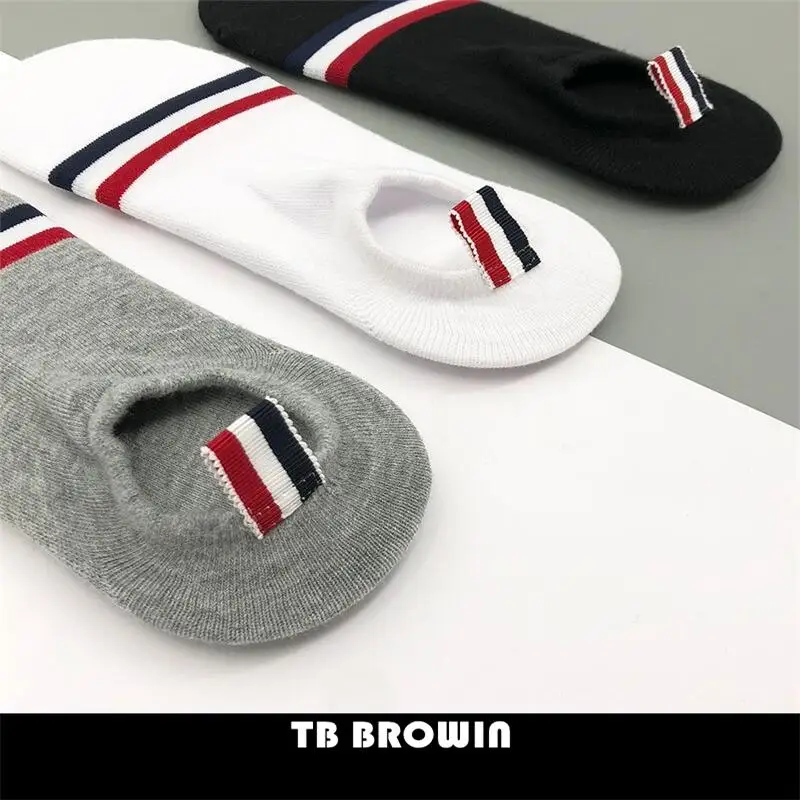 TB BROWIN THOM Men\'s Socks Korean Fashion RWB Stripes No Show Women\'s Cotton Street Fashionable Harajuku Stockings