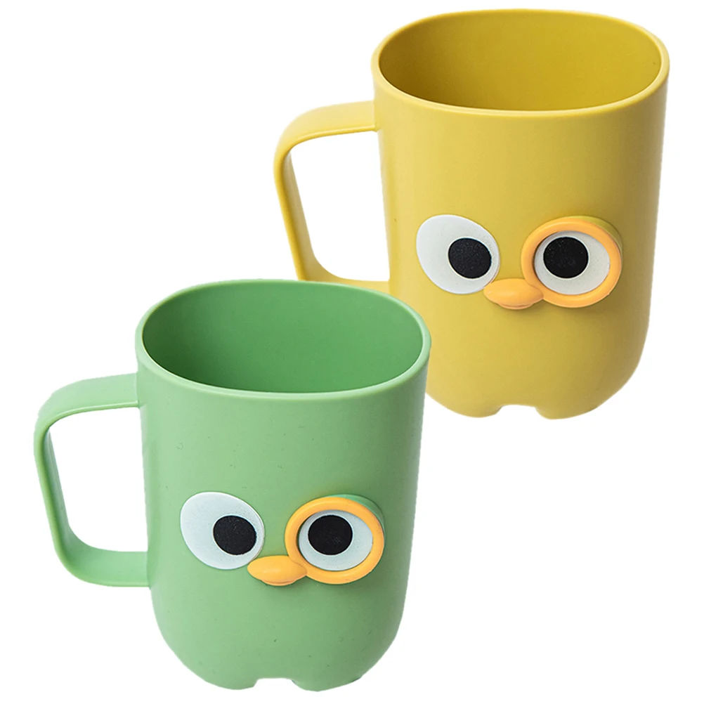 

2pcs Cartoon Toothbrush Cups Kids Mouthwash Yellow Green PP Material Bathroom Supplies Large Capacity Travel Mugs Home Use