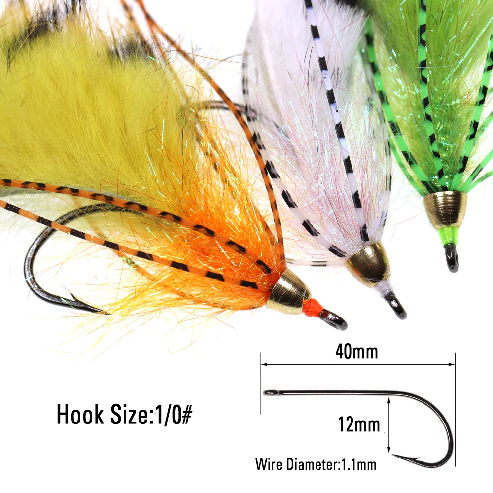 Wifreo 1/0 Brass Conehead Zonker Streamer Flies Sea Bass Pike Salmon Fishing Fly Lure Baits