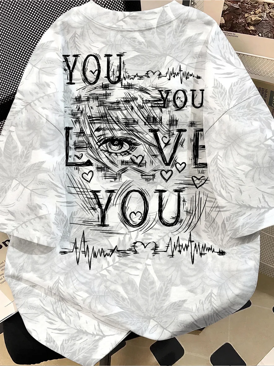 

Fashionable Short Sleeve Tie Dye Leaf T-Shirt Unisex Summer Casual Top Youth Vitality Style Loose Fit round Neck Tee