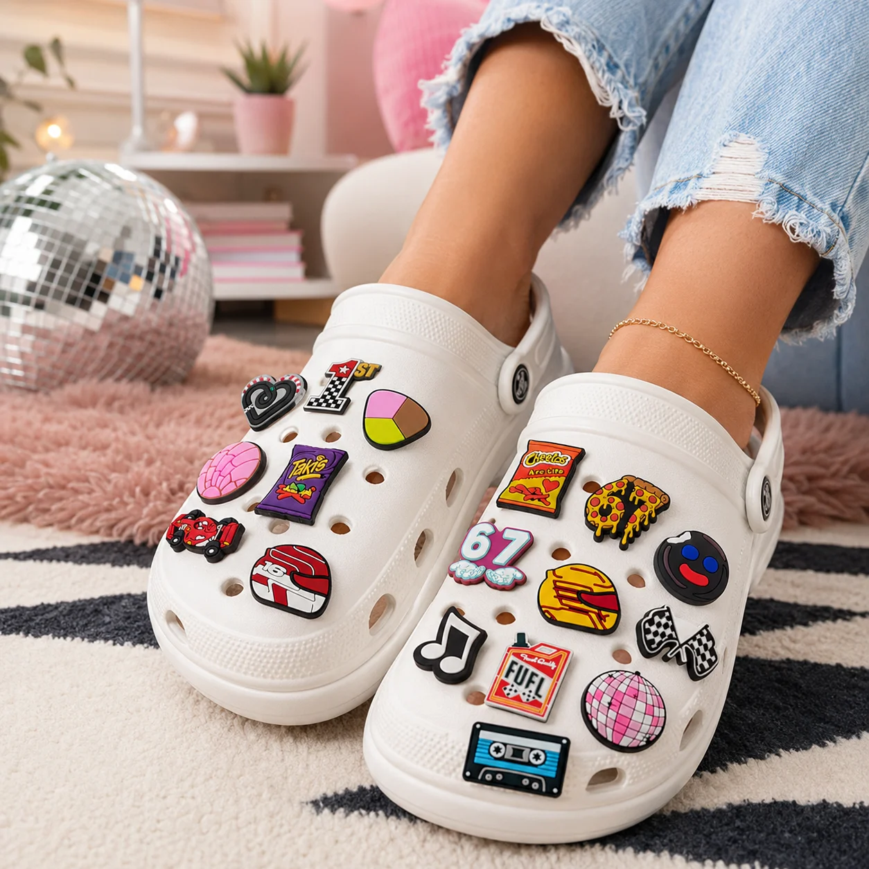 1/25PCS Assorted Colorful Shoe Charms Shield Accessories, Snack 67-Style Charms for Shoes,