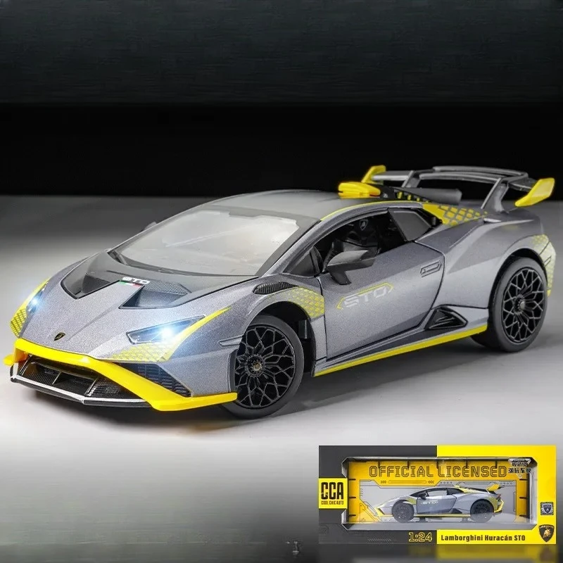 

1:24 L HURACAN STO Sports Car Simulation Diecast Metal Alloy Model Car Sound Light Pull Back Collection Kids Toy Gifts