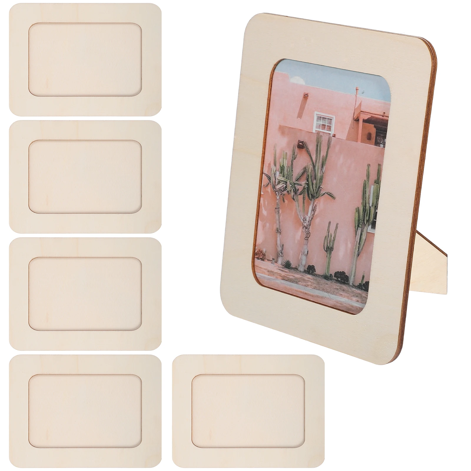 

6 pcs Wooden Photo Frame DIY Craft Unfinished Rectangle Wood Frames Bulk Family Paintings Natural Sewing Tools H made