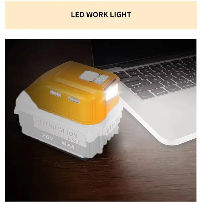 Original Replacement DCB090 Power Source Converter For Dewalt 20v Max 18V Battery Adapter With Dual USB DC 12V LED Work Light