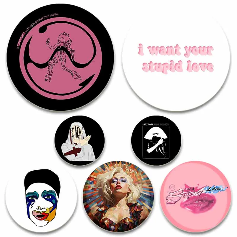 European and American Pop Singer Gaga Badge Creative Music Soft Button Pins Round Snap-in Brooch Pin for Backpack Clothes Gifts