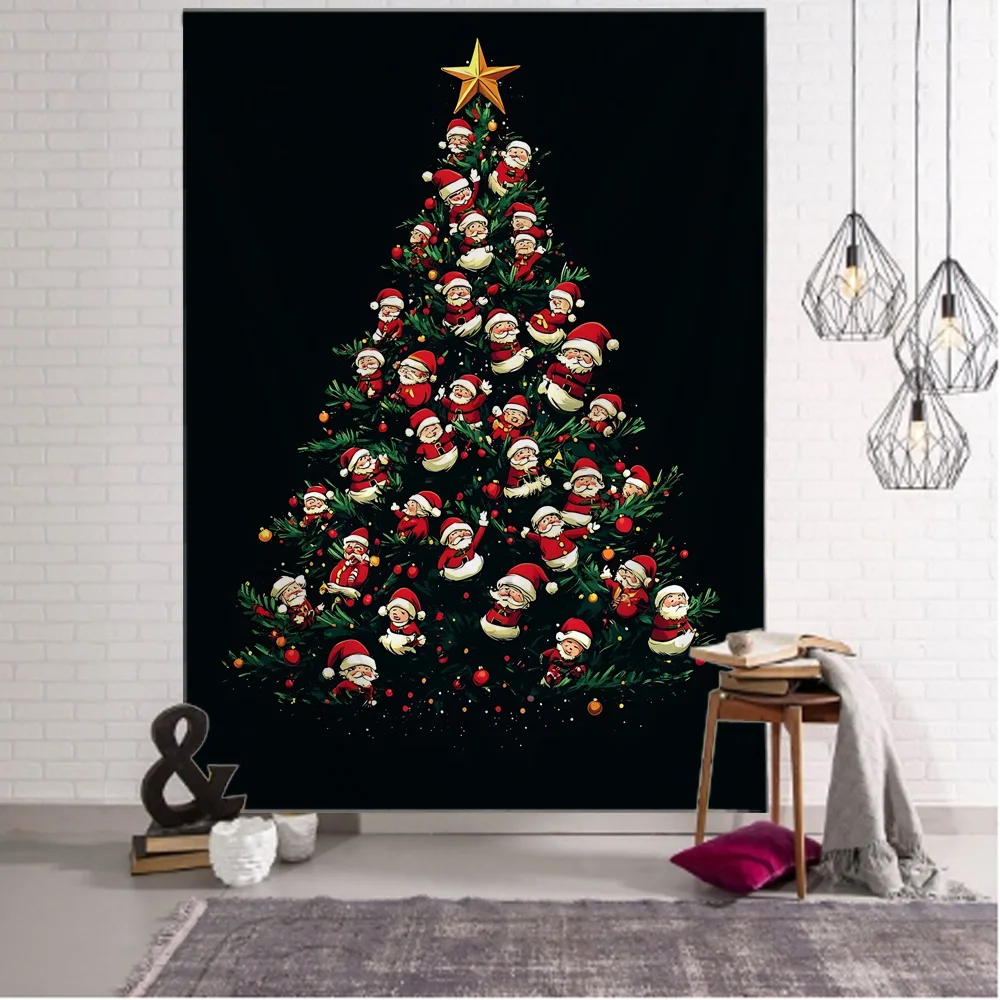Santa Claus Christmas Tree Decoration Tapestry Wall Hanging Nordic New Popular Festival Background Poster Home Art Decoration