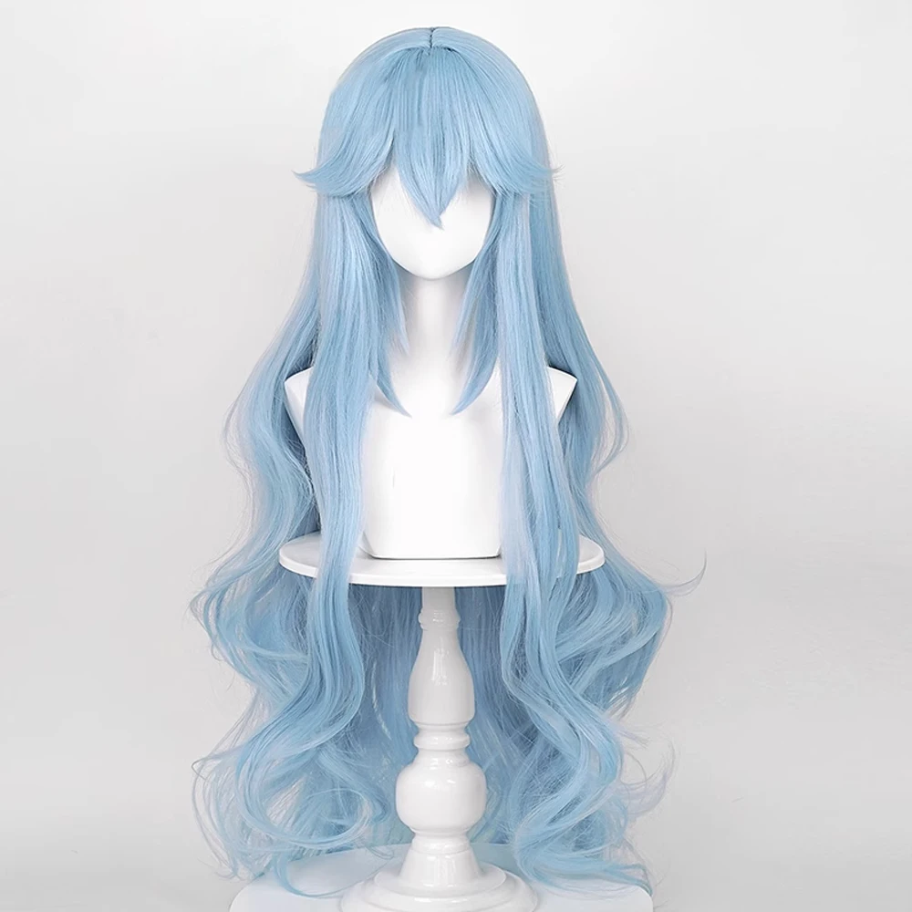 Long Wavy Synthetic Blue Women Wig with Bangs Fluffy Anime Game Cosplay Heat Resistant Wig for Daily Party