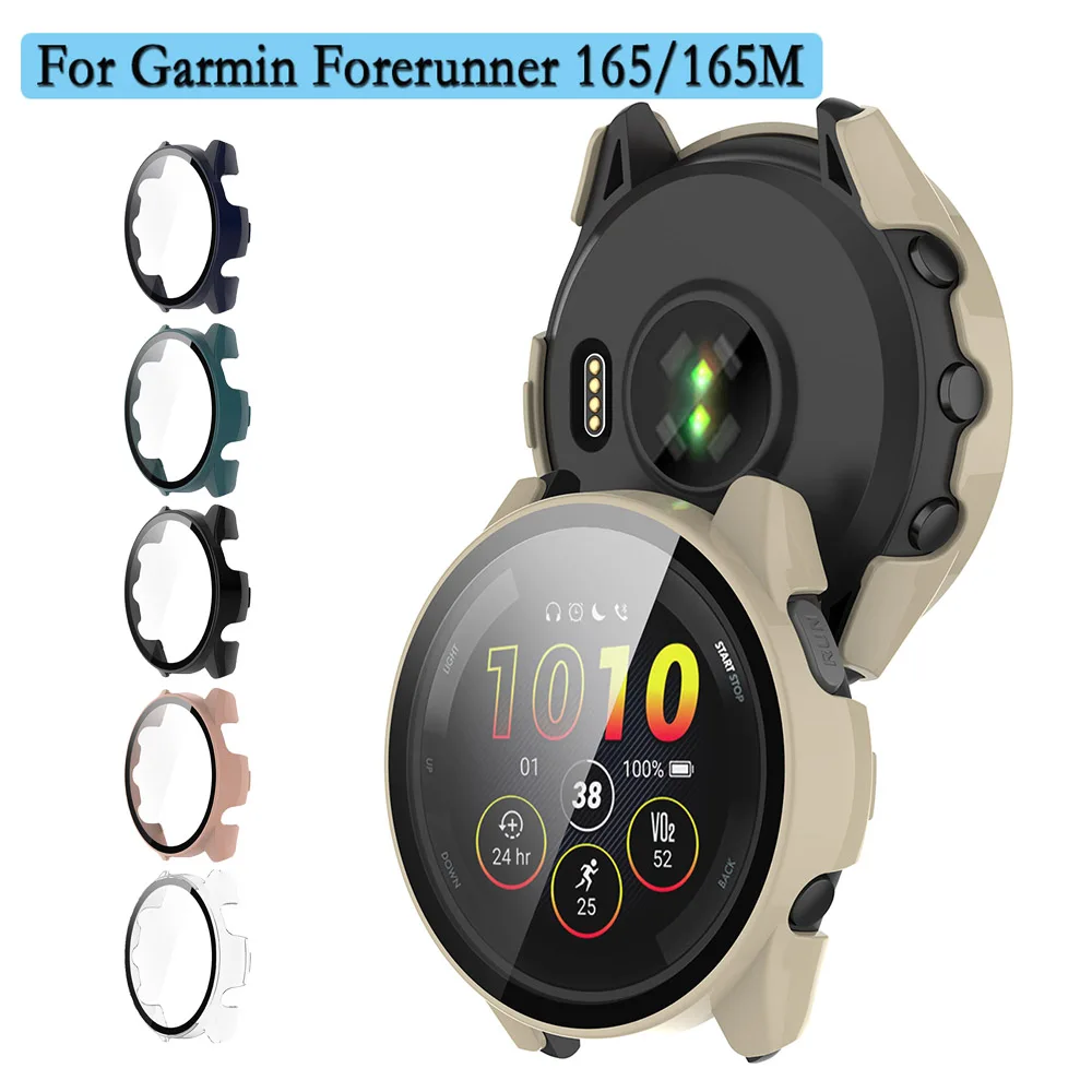 

2 в 1, зеркальное закаленное стекло для часов Garmin Forerunner 165, Жесткий Чехол из поликарбоната с защитной пленкой для музыки Forerunner 165