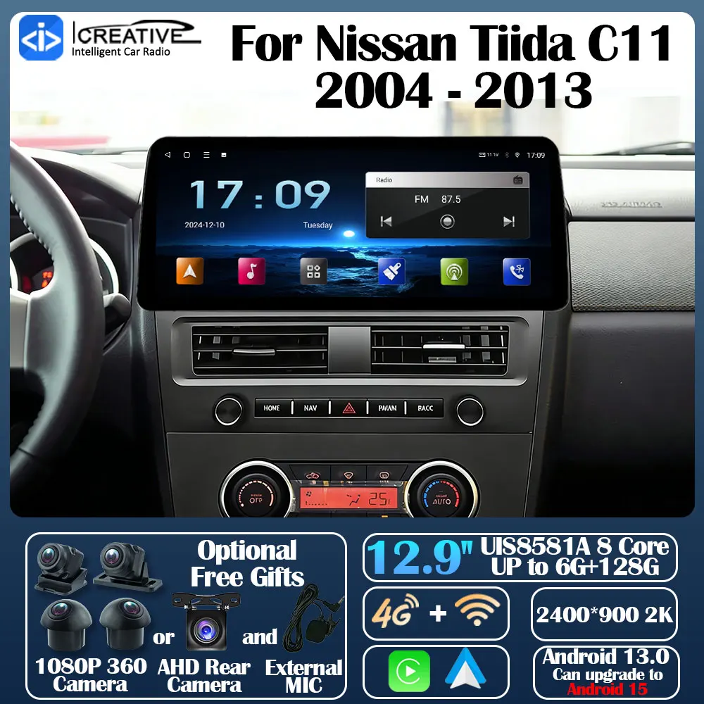 Android 13 Car Radio For Nissan Tiida C11 2004-2013 Carplay Auto Multimedia Stereo 360 Camera Navi GPS AI Voice Intelligent HU