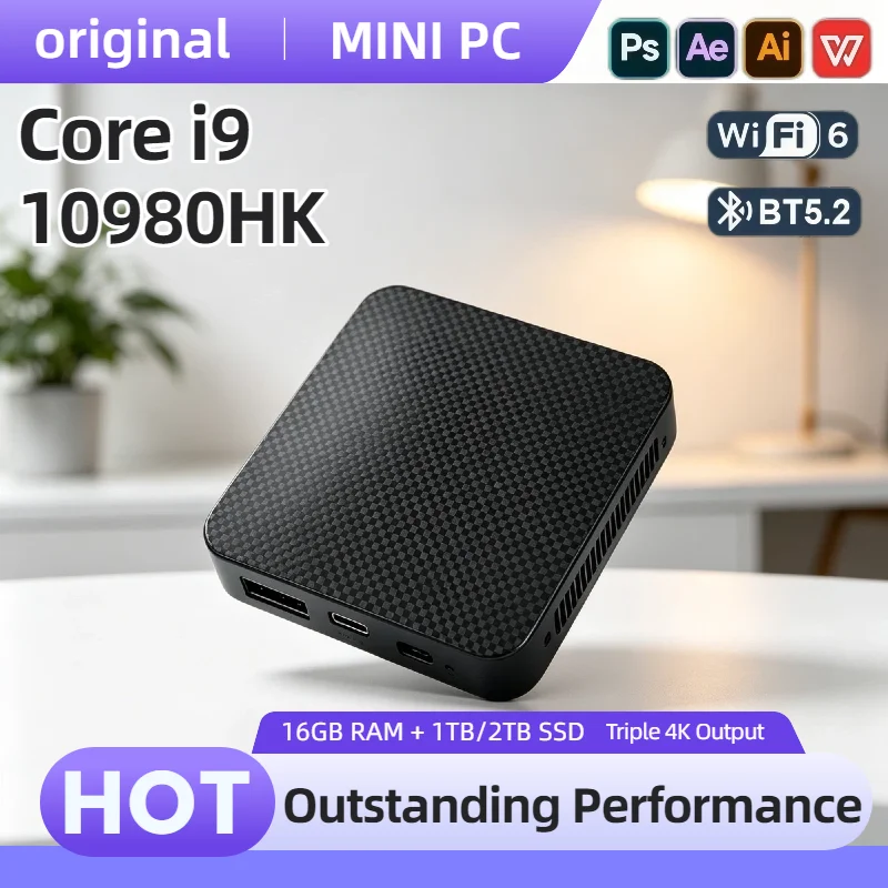

Intel Core i9 10980HK Portable Mini PC 16GB DDR4 M.2 NVMe SSD Triple 4K WiFi6 Silent Cooling Office Home Computer Desktop 2026