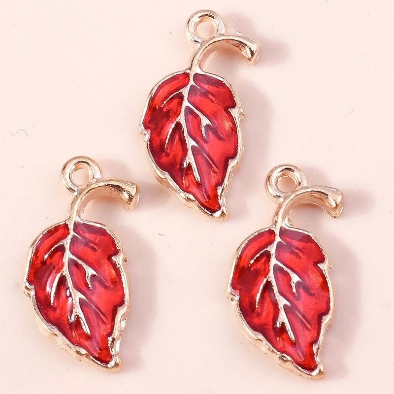 20 Stück 9 x 19 mm niedliche Emaille-Pflanzenbaum-Blatt-Charms-Anhänger für Schmuckherstellung, Halsketten, Ohrringe, Armbänder, DIY-Bastelzubehör – Detail 3