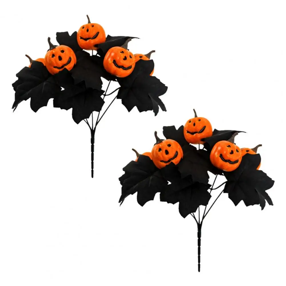 

Halloween Decoration Artificial Flowers Bouquet with Pumpkins 5 Fork Fake Maple Leaf Plants Decoration Home Table Centerpiece